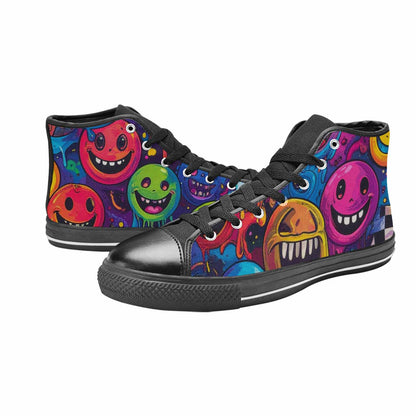 MEN'S Yellow Smiley Face High Top Canvas Surreal Custom Sneakers