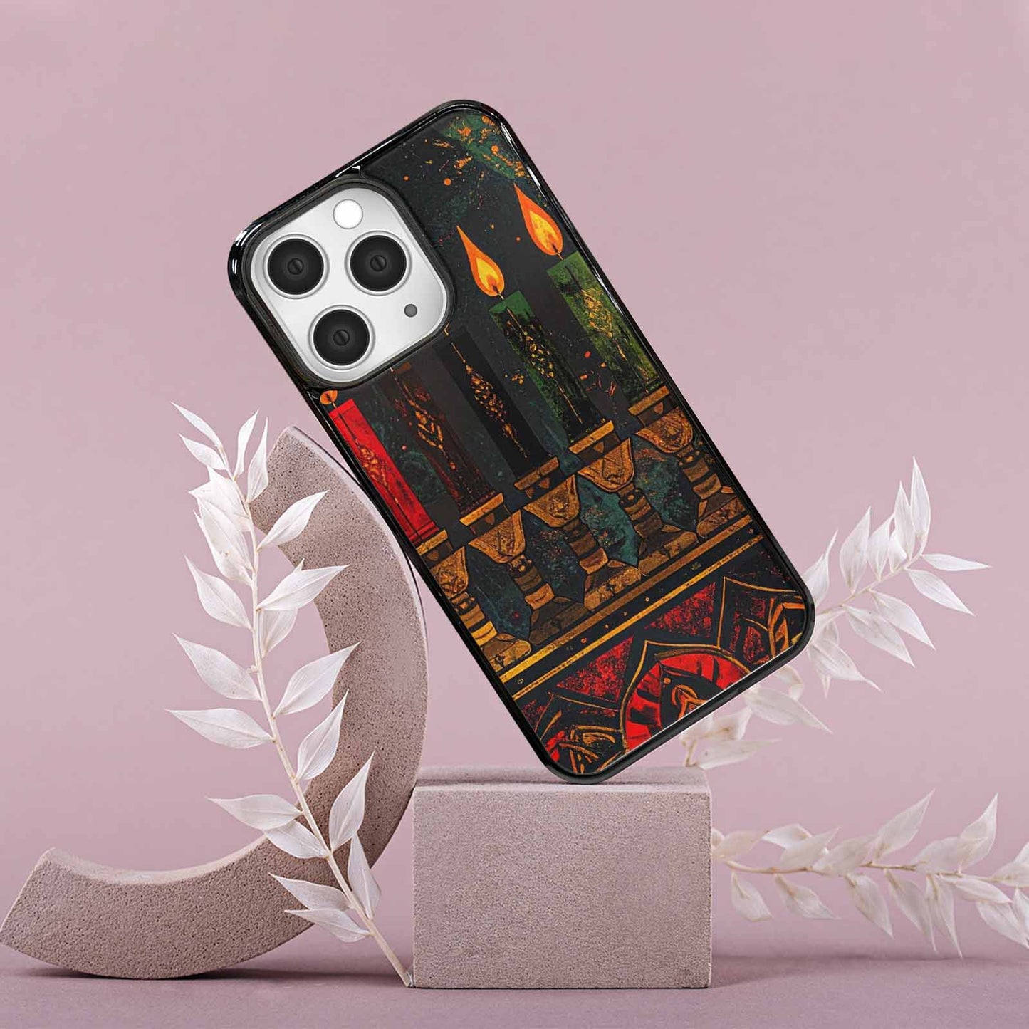iPhone 15 Pro Max Case — Kwanzaa Kinara Pattern Seamless Repeat African, Custom Designed Case Cover