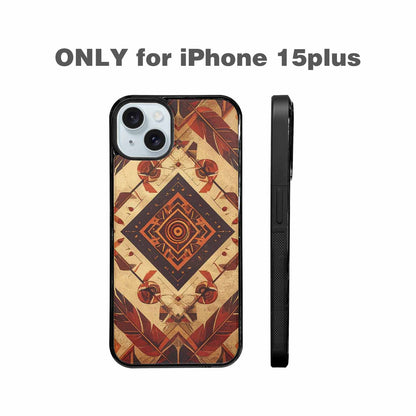 iPhone 15 Plus Case — Native American Geometric Pattern Arrows Feathers, Custom Designed Case Cover