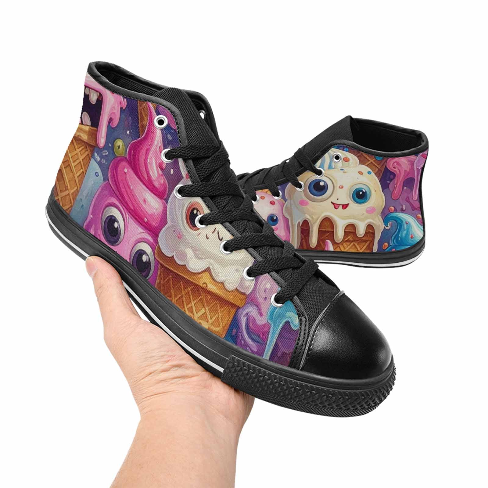 MEN'S Melting Icecream Cone Monster High Top Canvas Surreal Sneakers