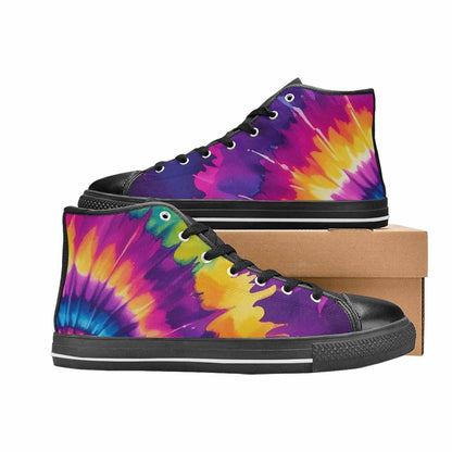 WOMEN'S Tie Dye Neon Spiral Burst High Top Canvas Wallpaper Art Custom Shoes