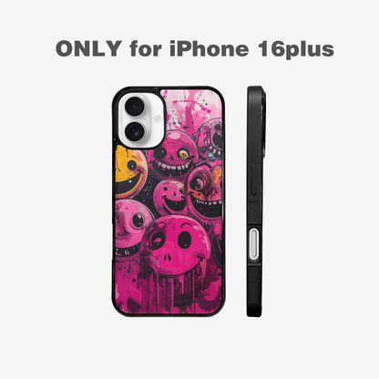 iPhone 16 Plus Case — Melting Moon Smiley Black Pink Ink, Personalized Phone Case