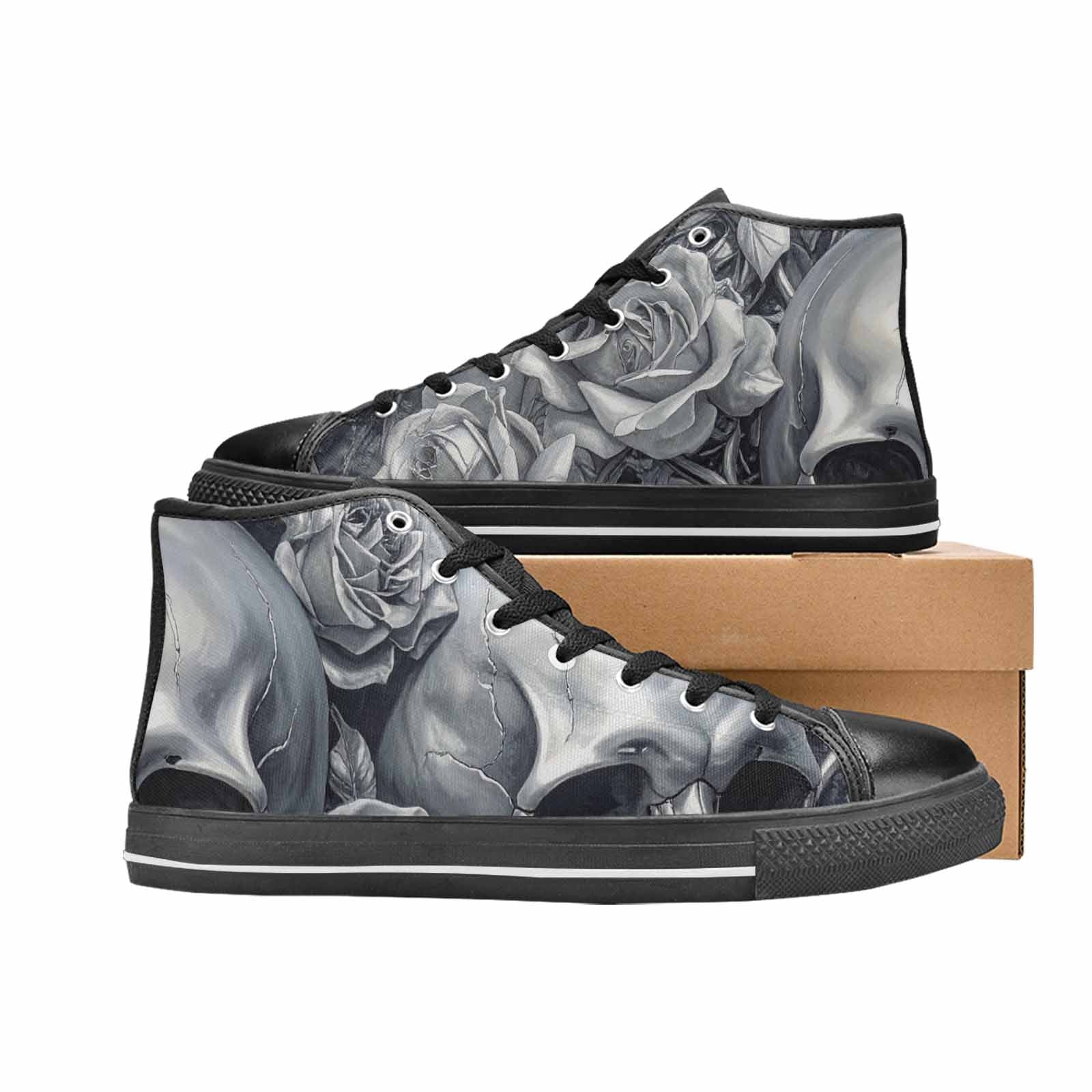 WOMEN'S Skulls Roses Chrome Airbrush High Top Canvas Y2K Sneakers