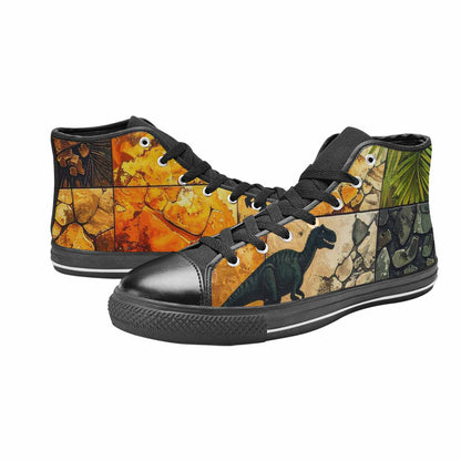MEN'S Dinosaur Silhouette High Top Canvas Vibrant Chaos Custom Shoes