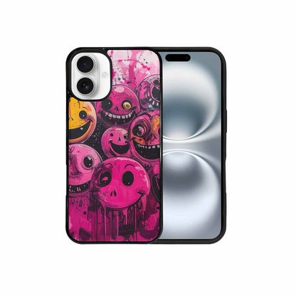 iPhone 16 Plus Case — Melting Moon Smiley Black Pink Ink, Personalized Phone Case