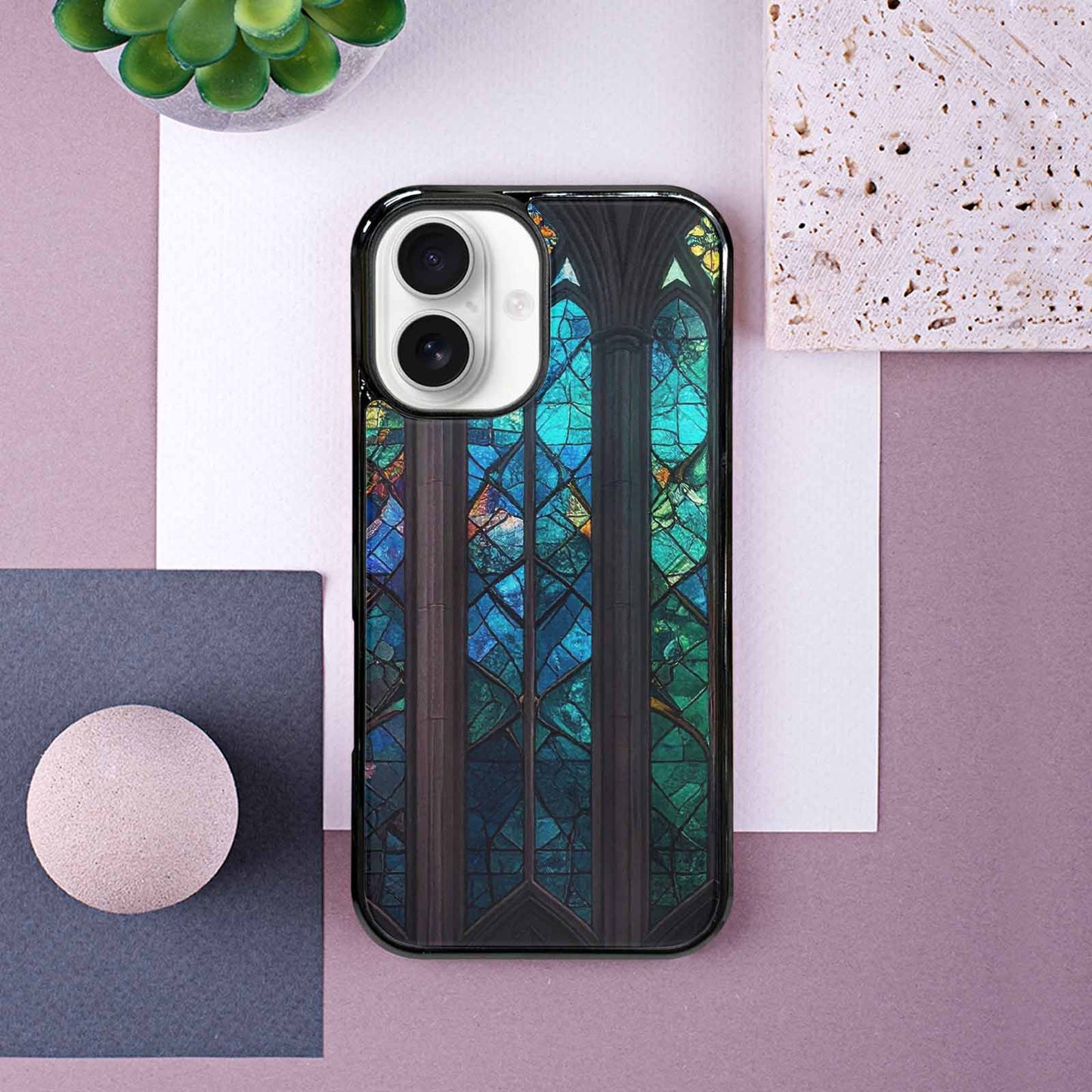 iPhone 16 Case — Stained Glass Window Pattern Seamless Repeat, Custom Phone Case