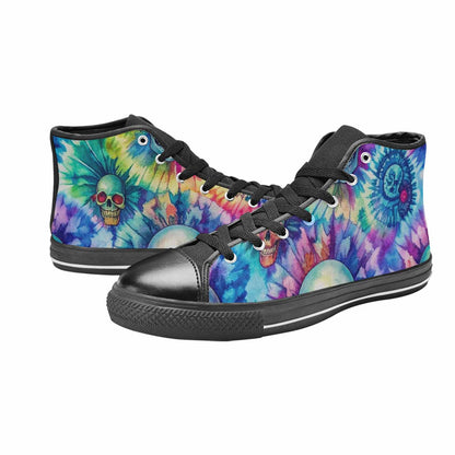 WOMEN'S Tie Dye Skulls Print High Top Canvas Neon Fantasy Custom Sneakers