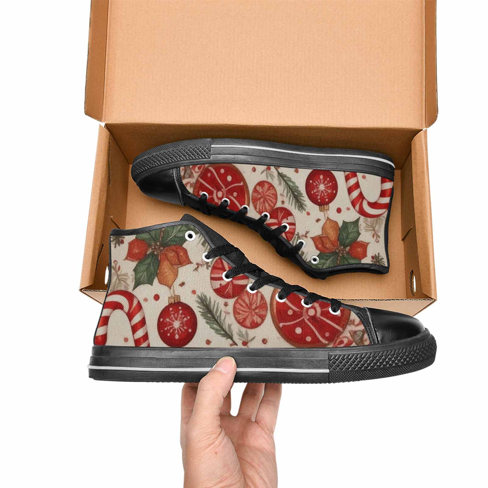 WOMEN'S Christmas Holly Snowflake High Top Canvas Grunge Custom Shoes