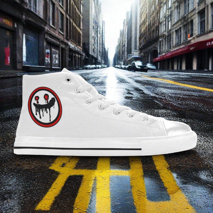 Custom Women's Tops Freaky Logo high-top canvas shoes with bold all-over art — Freaky Shoes