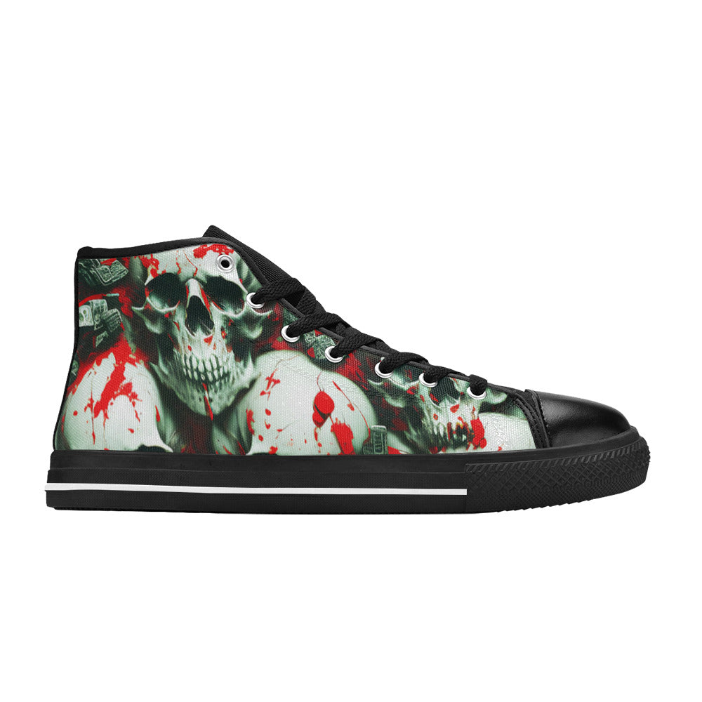 WOMEN'S Splatter Skulls 4 High Top Canvas Dreamcore Custom Shoes