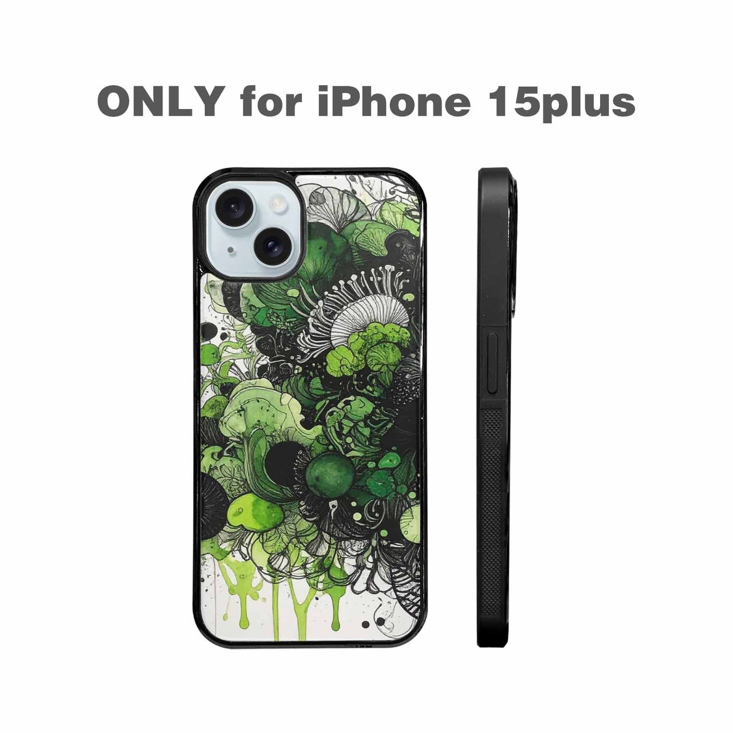 iPhone 15 Plus Case — Sea Creature Burst Black Green Ink, Original Design Phone Case