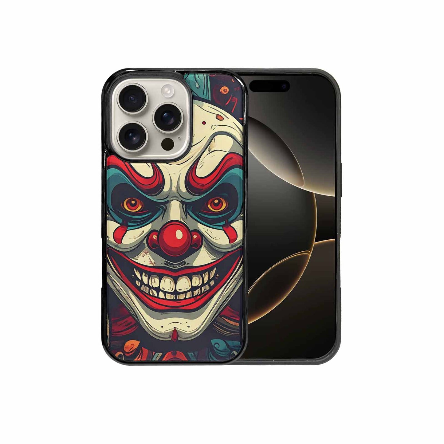 iPhone 16 Pro Case — Evil Circus Heads Faces Overlapping Patterns, Custom Art Phone Cover