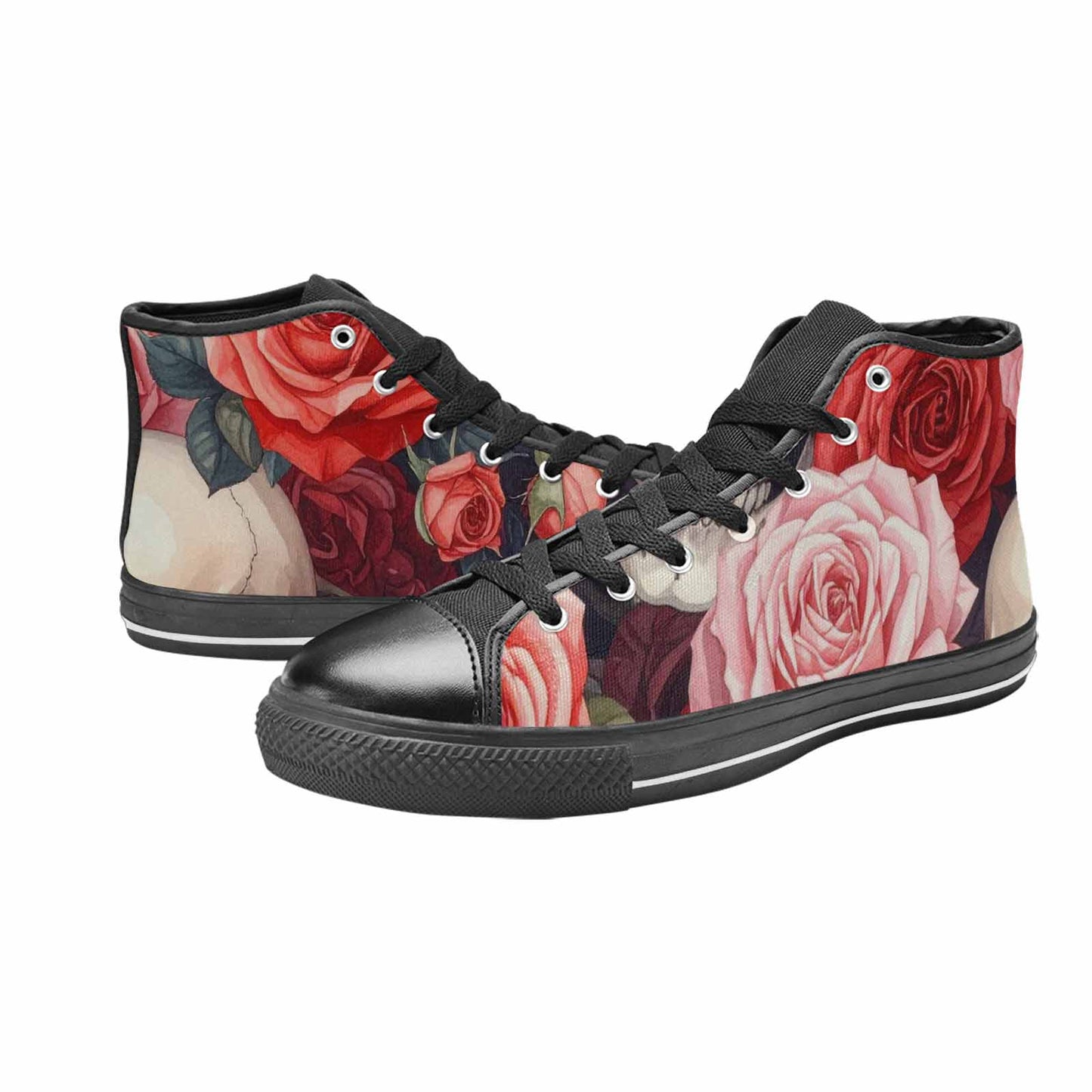WOMEN'S Skulls Roses Soft Airbrush High Top Canvas Vibrant Chaos Sneakers