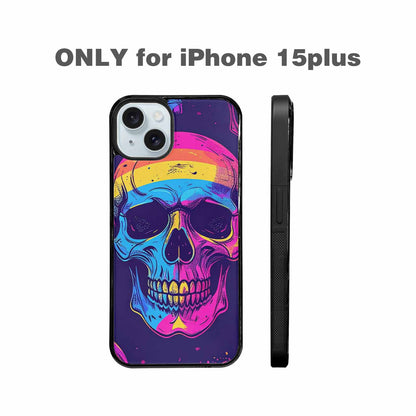 iPhone 15 Plus Case — Pride Flag Skulls Seamless Pattern Vibrant, Custom Print Case Cover