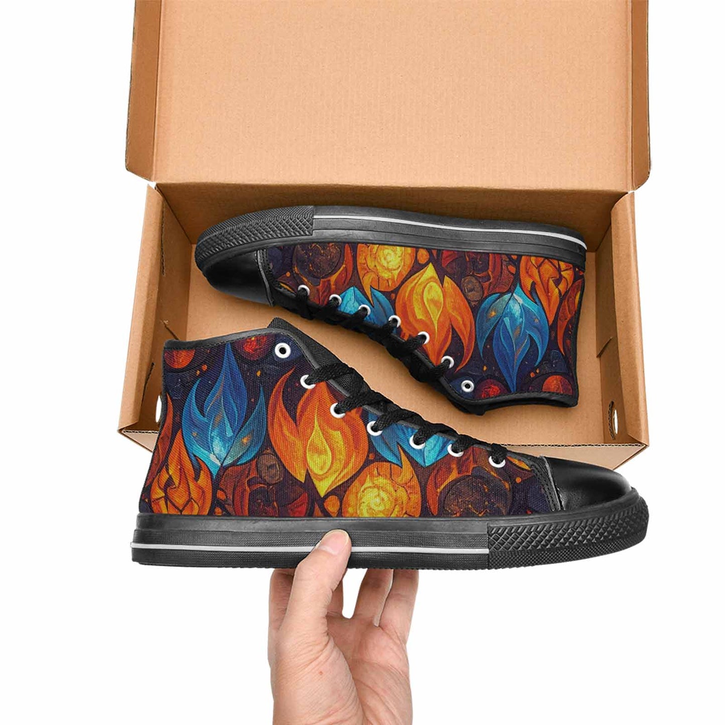 WOMEN'S Fire Flame High Top Canvas Grunge Custom Shoes