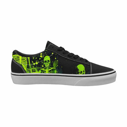 WOMEN'S Skeletons × Neon Green Lace-Up Canvas Kaleidoscope Custom Sneakers