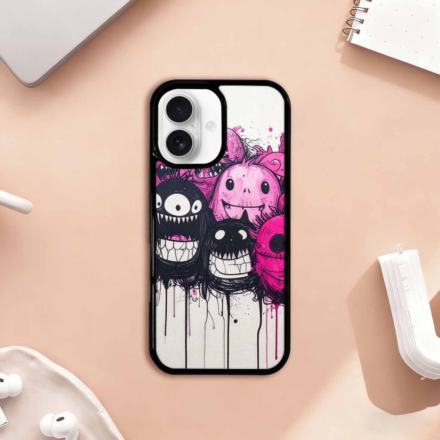 iPhone 17 Case — Black &amp; Pink Ink Cartoon Cute, Personalized Phone Case