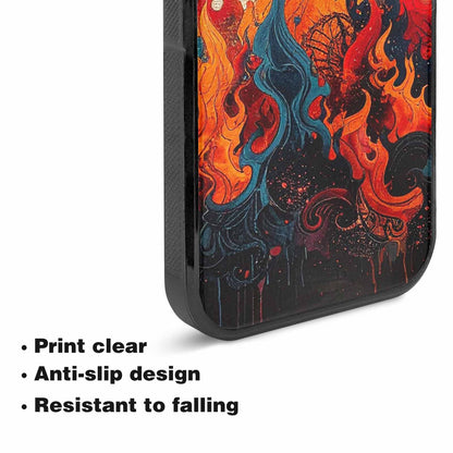 iPhone 15 Case — Flame Burst Black Red Ink Flame, Custom Phone Case