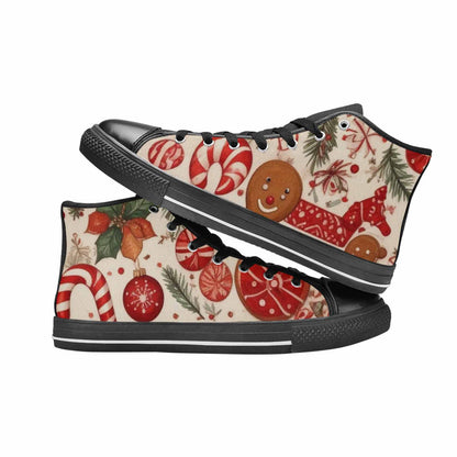 WOMEN'S Christmas Holly Snowflake High Top Canvas Grunge Custom Shoes