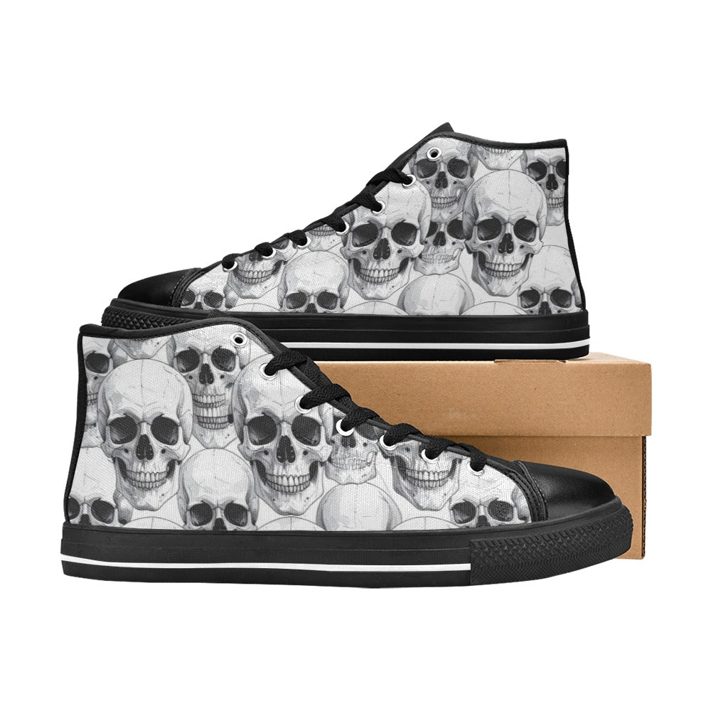 WOMEN'S Clean Skull Line Art High Top Canvas Vibrant Chaos Sneakers