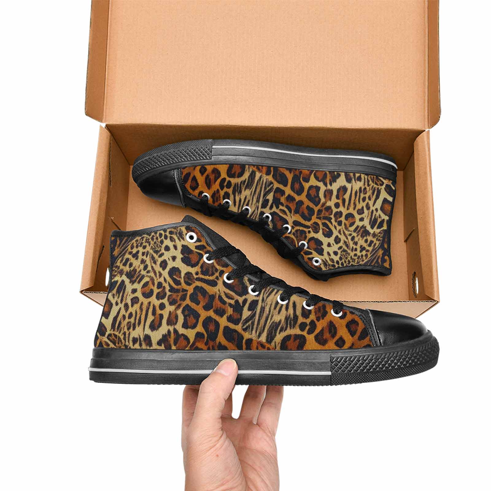 WOMEN'S Animal Print High Top Canvas Wallpaper Art Custom Sneakers