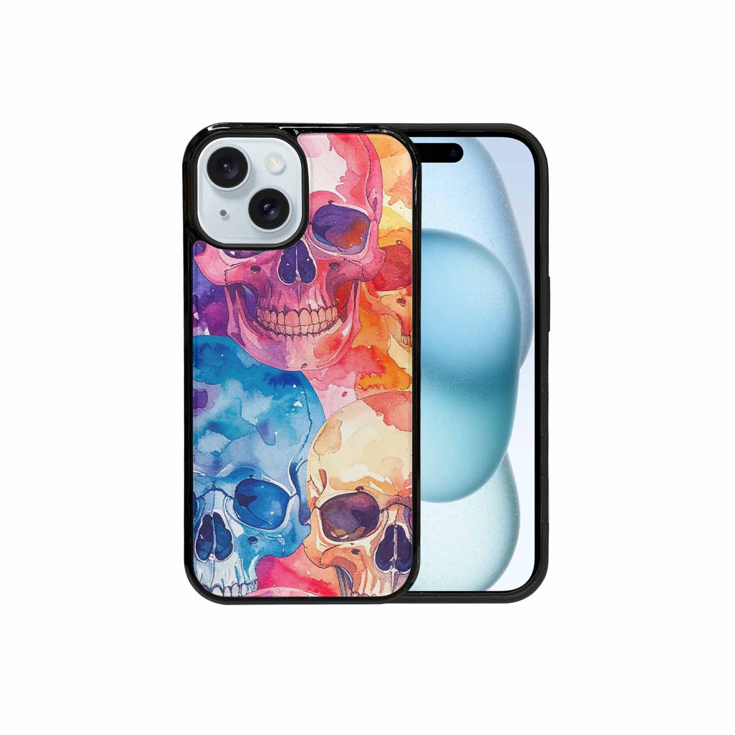 iPhone 15 Case — Kulls Watercolor Skulls Small Skull Pattern, Custom Designed Case Cover