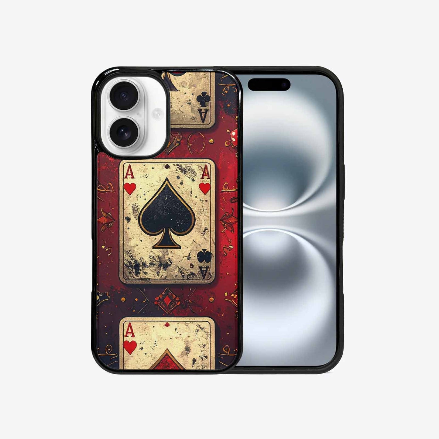 iPhone 16 Case — Playing Card Suits Pattern Poker Chips, Unique Phone Case Design