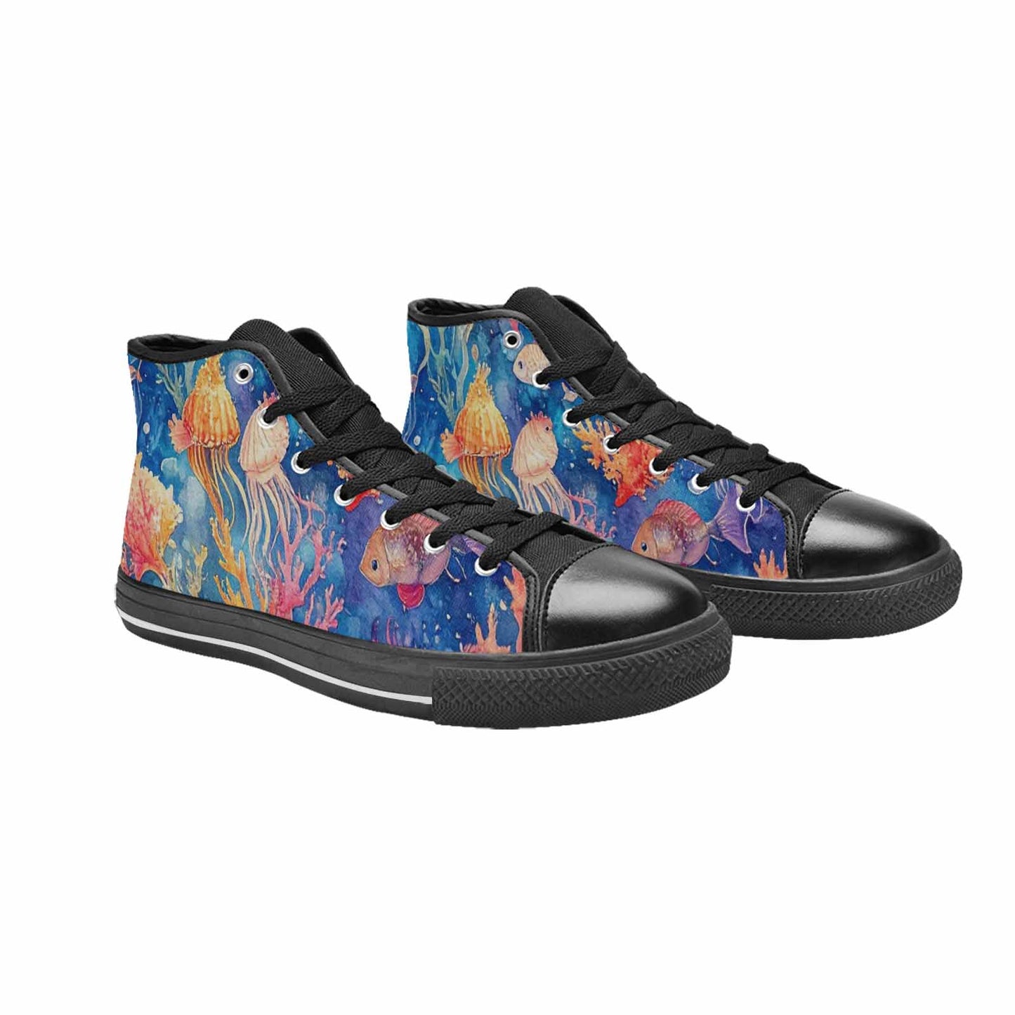 WOMEN'S Fish Scale Coral High Top Canvas Vivid Custom Shoes