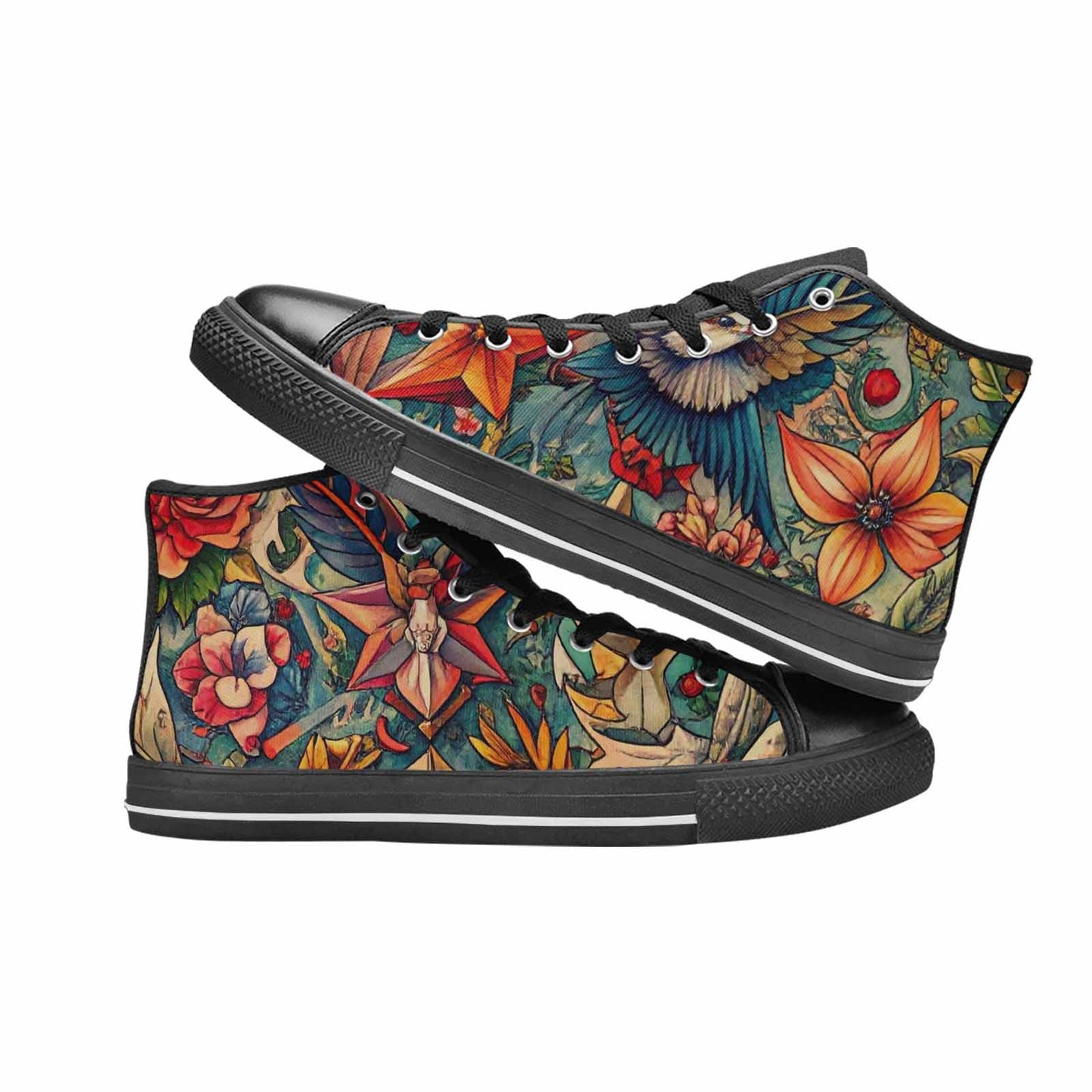WOMEN'S Old School Tattoo High Top Canvas Neon Fantasy Custom Sneakers
