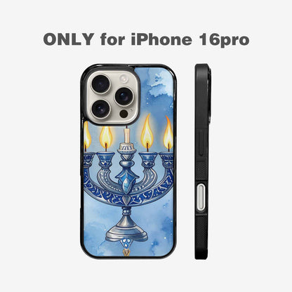 iPhone 16 Pro Case — Hanukkah Menorah Pattern Seamless Repeat Jewish, Unique Phone Case Design