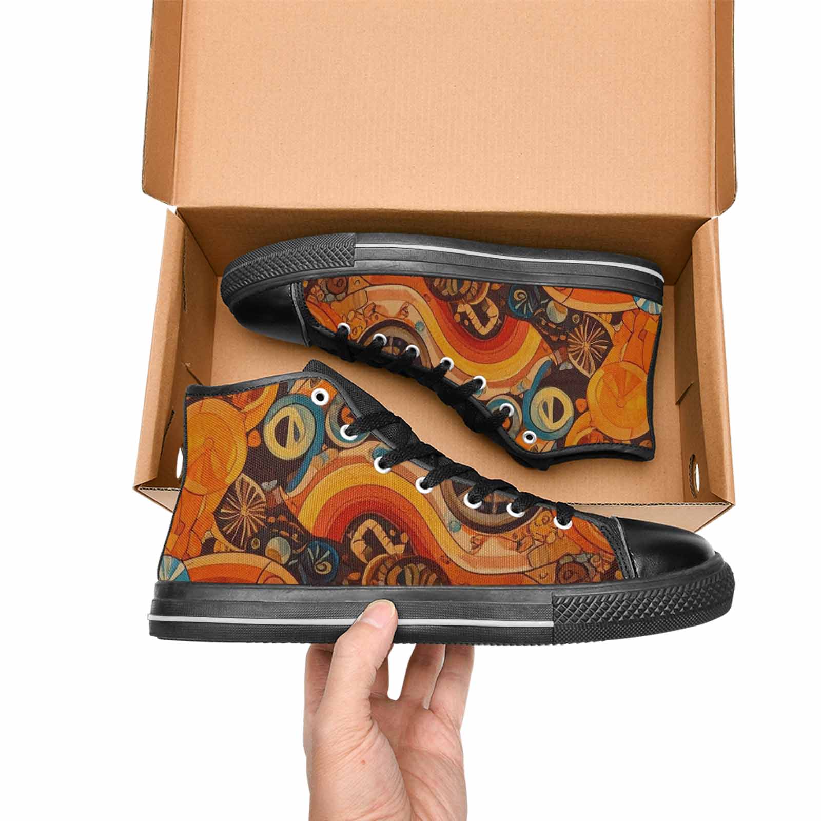 WOMEN'S Groovy 70S Peace High Top Canvas Dark Academia Shoes