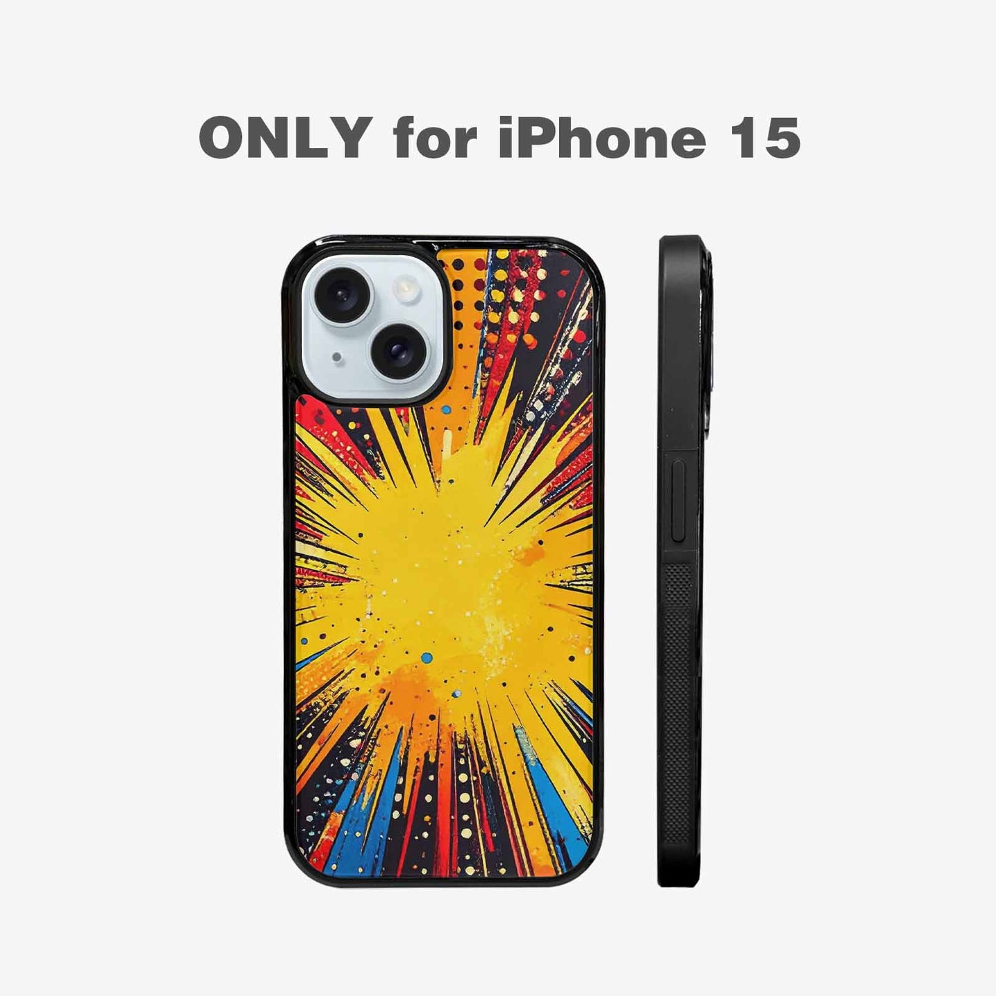 iPhone 15 Case — Comic Halftone Comic Bursts Pattern Hundreds, Custom Designed Case Cover