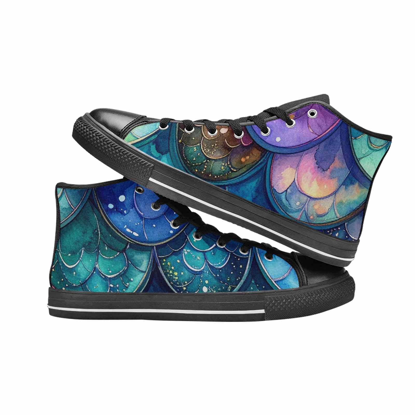 MEN'S Mermaid Scale High Top Canvas Wallpaper Art Shoes