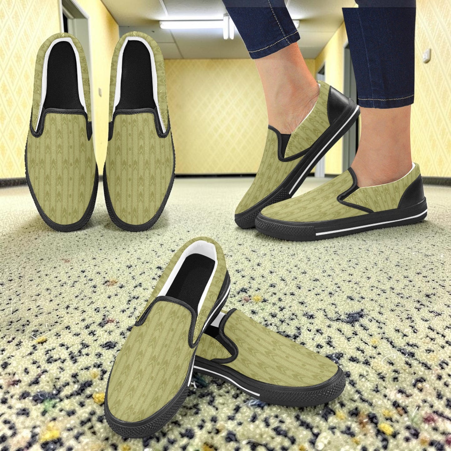 Men's Backrooms Office Analog Horror Unusual custom slip-on canvas shoes — wearable art by Freaky Shoes
