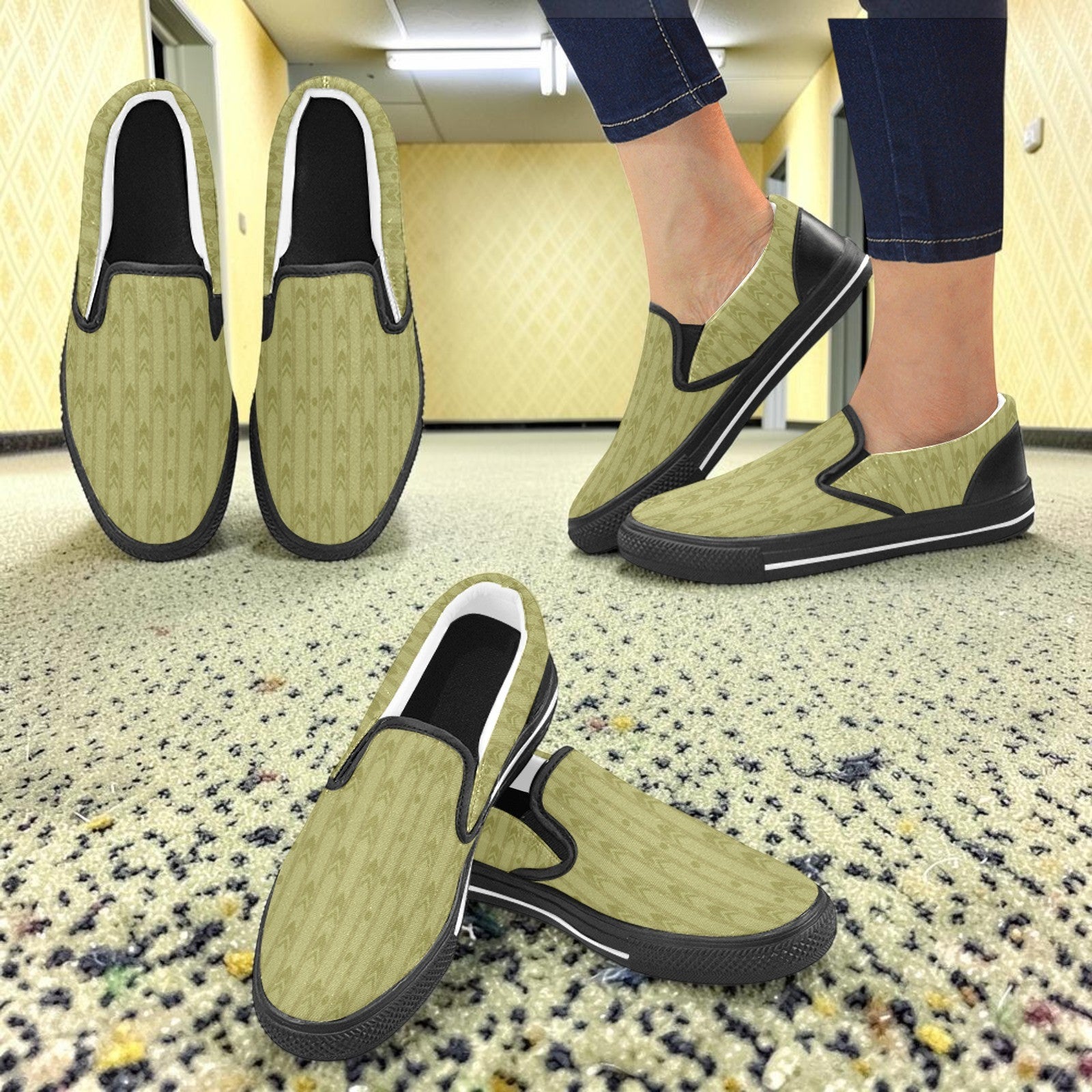 Men's Backrooms Office Analog Horror Unusual custom slip-on canvas shoes — wearable art by Freaky Shoes