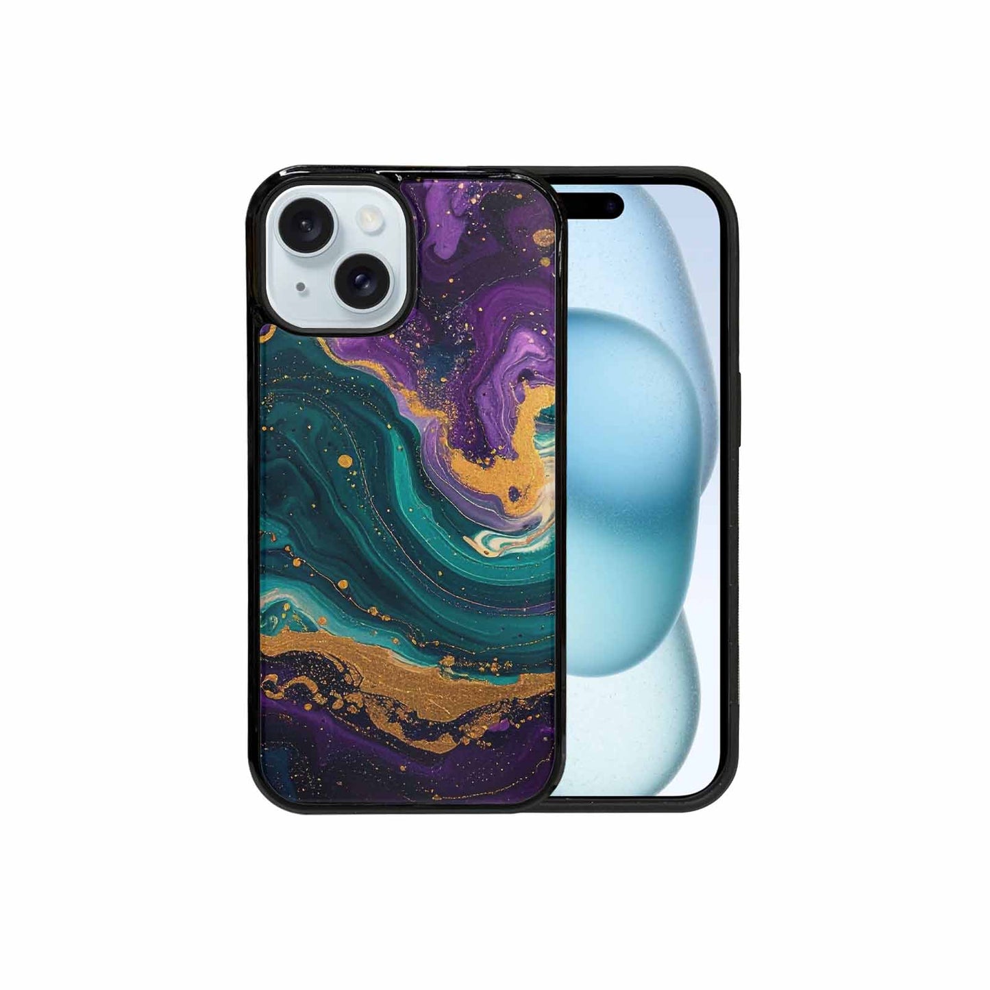 iPhone 15 Case — Marbled Swirl Texture Blended With Galaxy, Original Design Phone Case