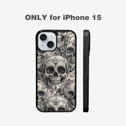 iPhone 15 Case — Intricately Detailed Sugar Skulls In Black, Custom Print Case Cover