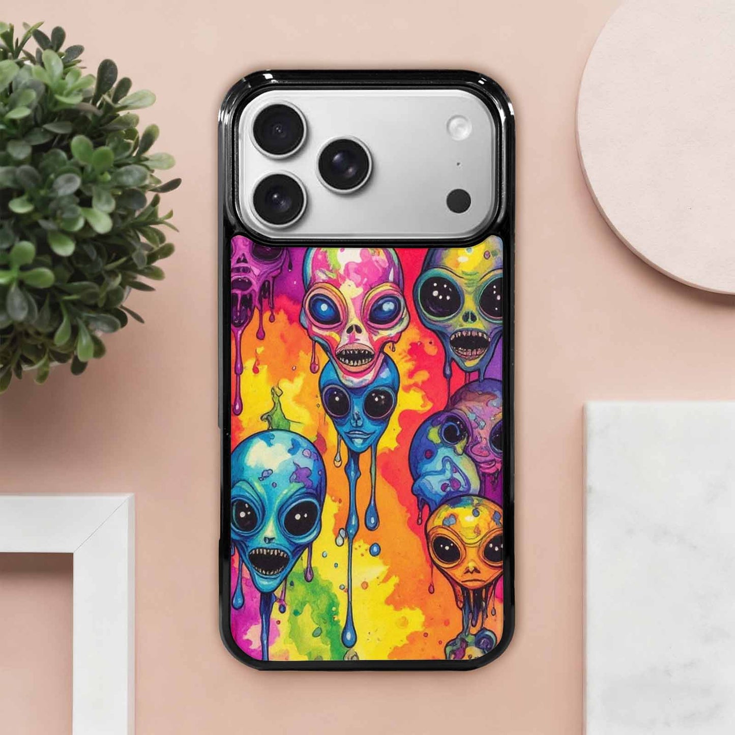 iPhone 17 Pro Max Case — Melting Aliens Pattern Alien Scifi, Custom Designed Case Cover