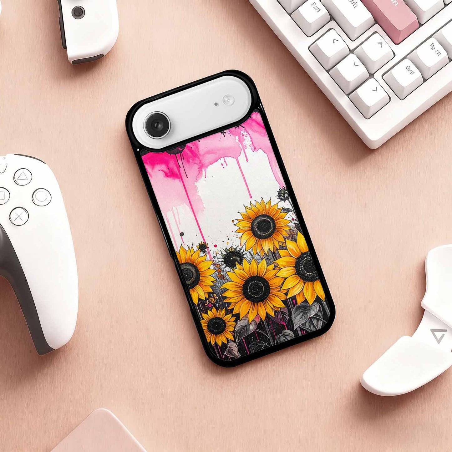 iPhone 17 Air Case — Sunflower Burst Black Pink Ink Floral, Custom Made Phone Cover