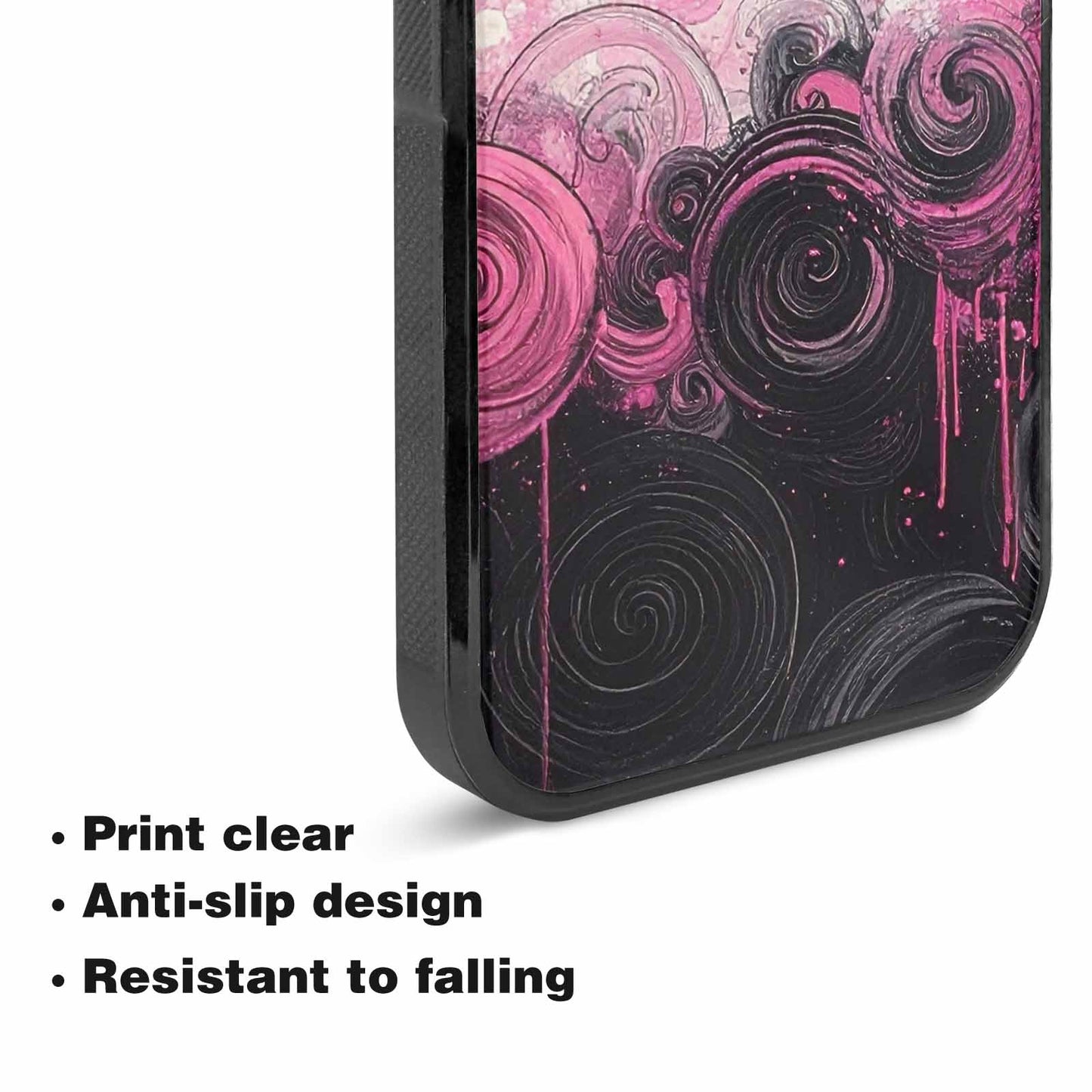 iPhone 15 Plus Case — Van Gogh Swirl Black Pink Ink, Personalized Phone Case
