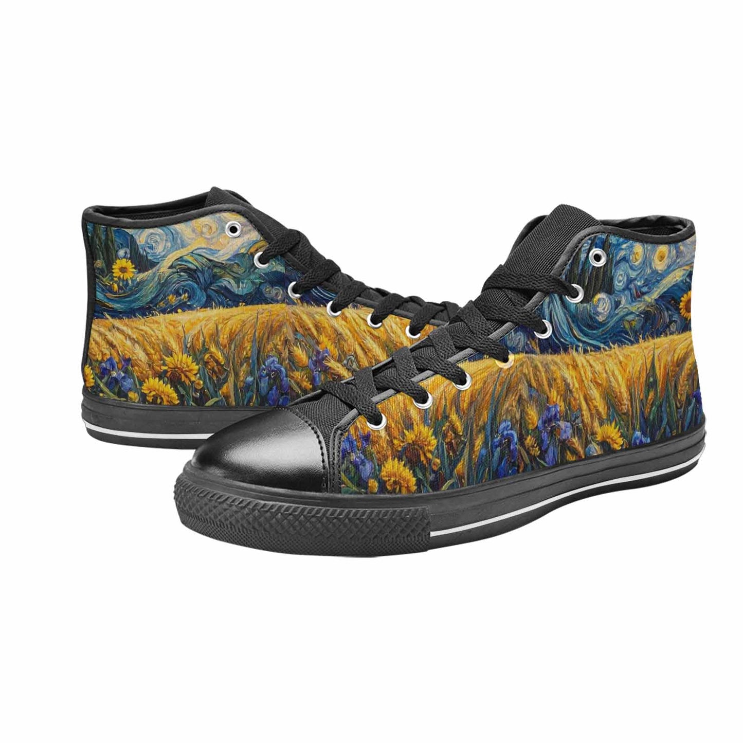 MEN'S Van Gogh-Style Swirl High Top Canvas Vibrant Chaos Shoes