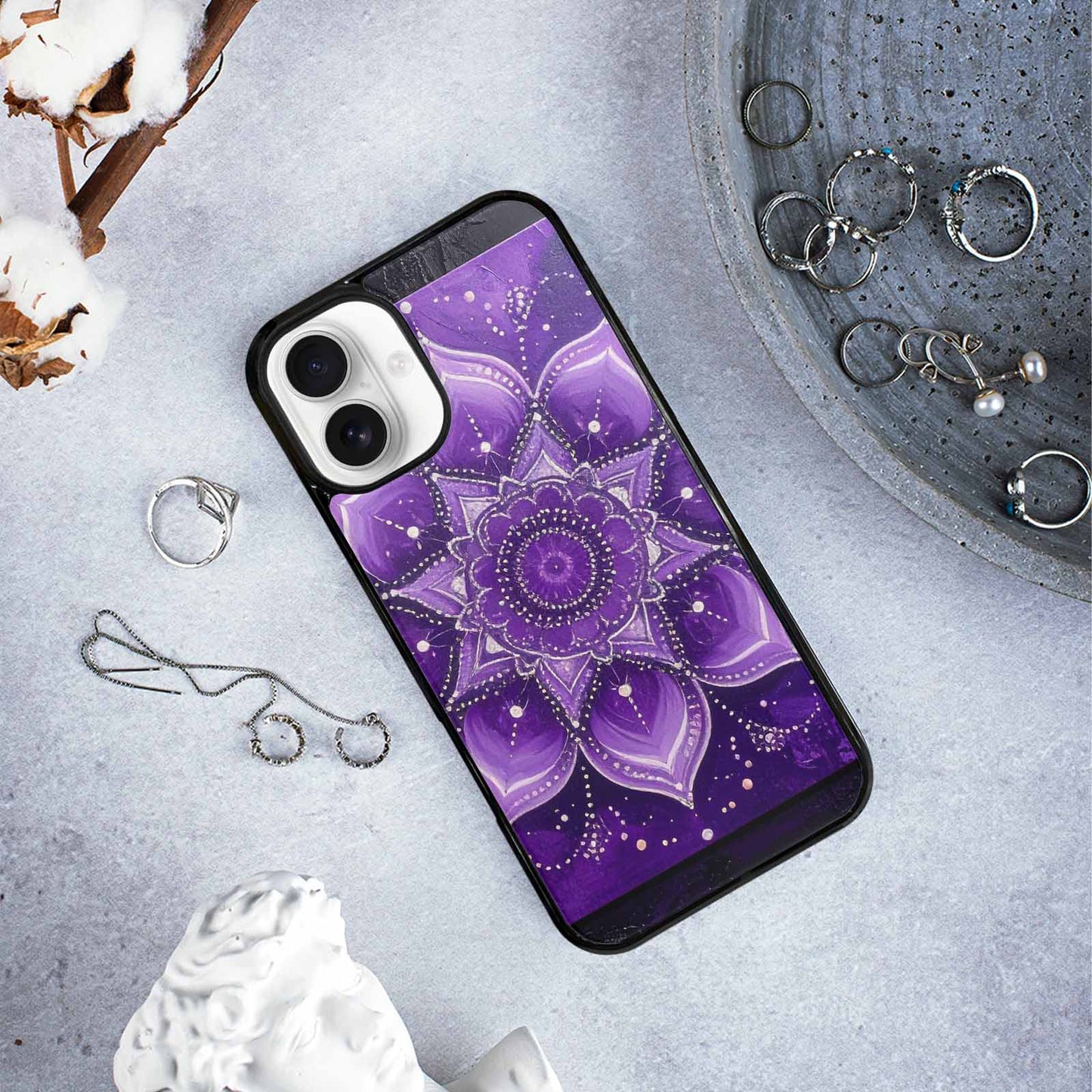 iPhone 16 Plus Case — Purple Mandala Bohemian Print Edge To, Custom Art Phone Cover