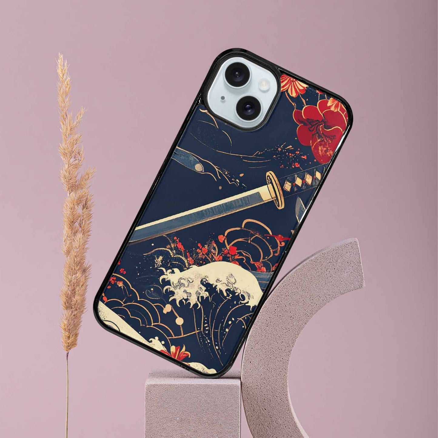 iPhone 15 Plus Case — Samurai Art Repeat Pattern, Custom Art Phone Cover