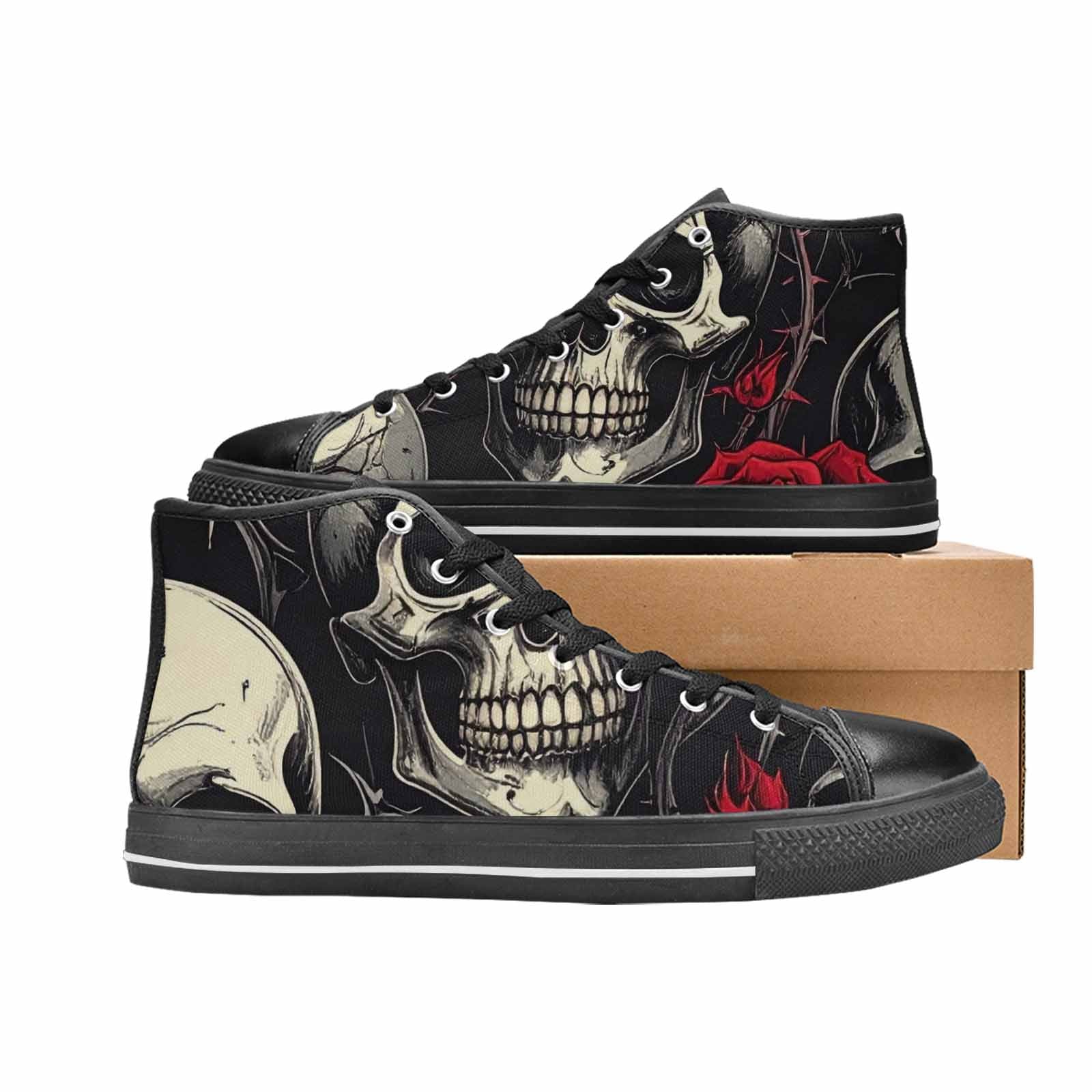 MEN'S Ornate Gothic Skulls Roses High Top Canvas Cottagecore Custom Sneakers