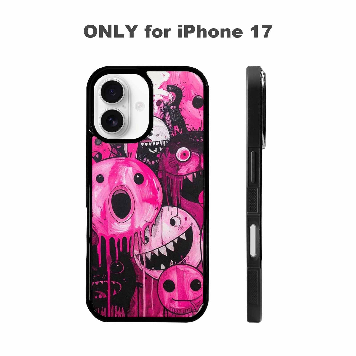 iPhone 17 Case — Black &amp; Pink Ink Cartoon Cute, Personalized Phone Case