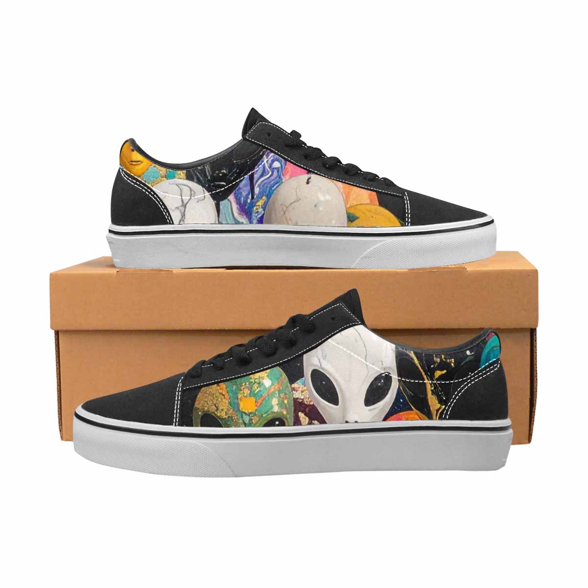 WOMEN'S Aliens  Marble Aliens Lace-Up Canvas Vivid Custom Sneakers