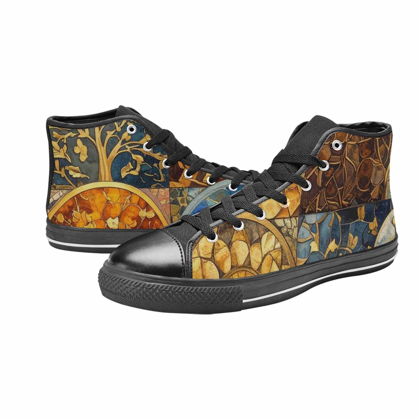 WOMEN'S Klimt-Style Gold Leaf High Top Canvas Grunge Custom Sneakers