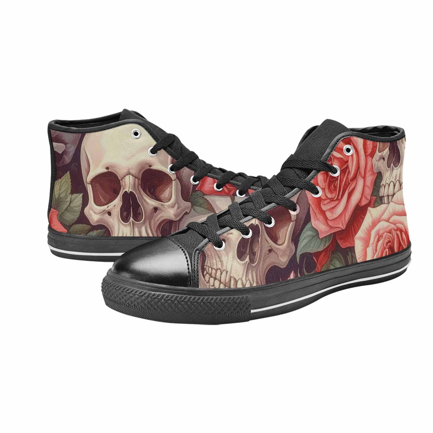 WOMEN'S Skulls Roses Soft Airbrush High Top Canvas Cottagecore Custom Shoes