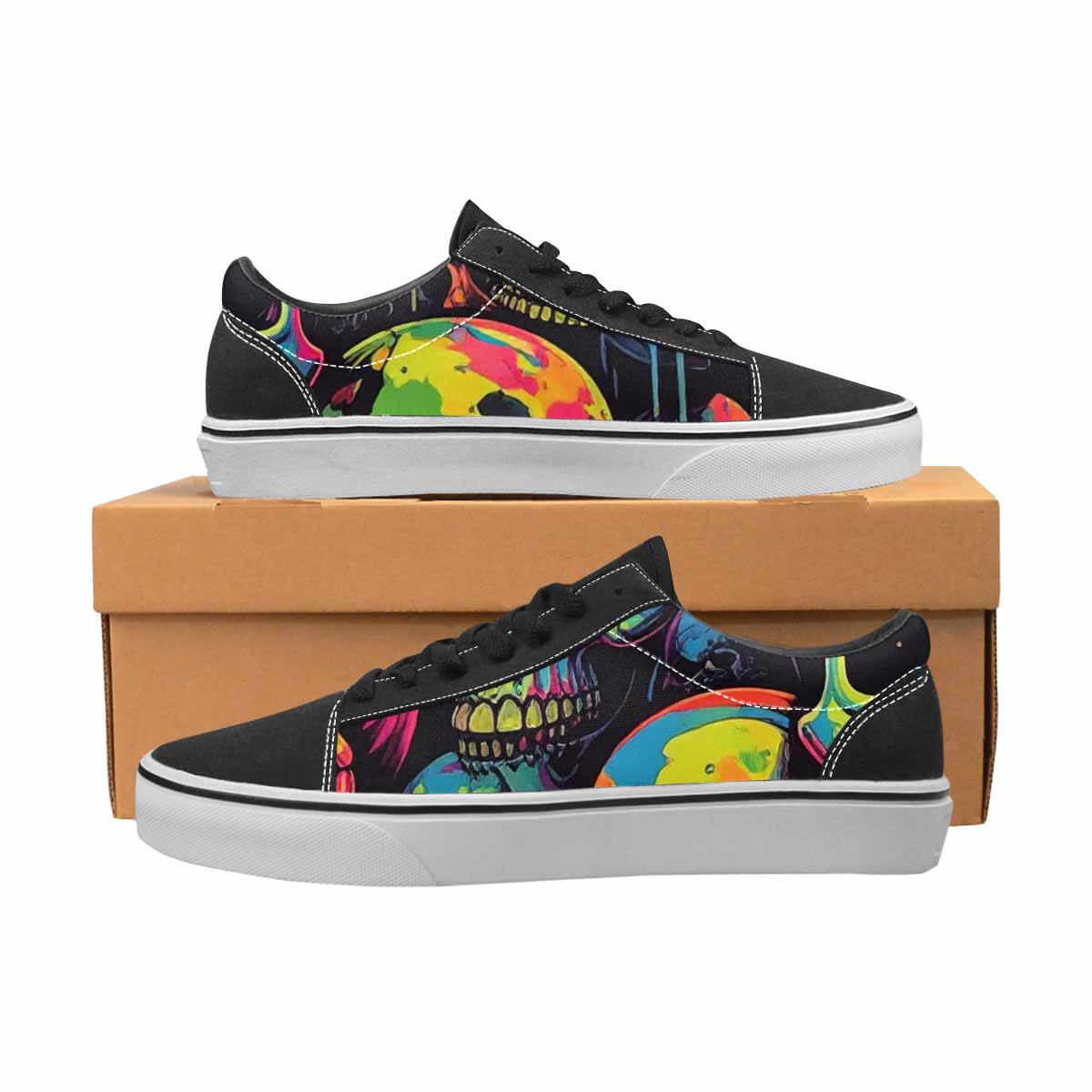 WOMEN'S 1000s Skulls Neon Camo Lace-Up Canvas Neon Fantasy Custom Shoes