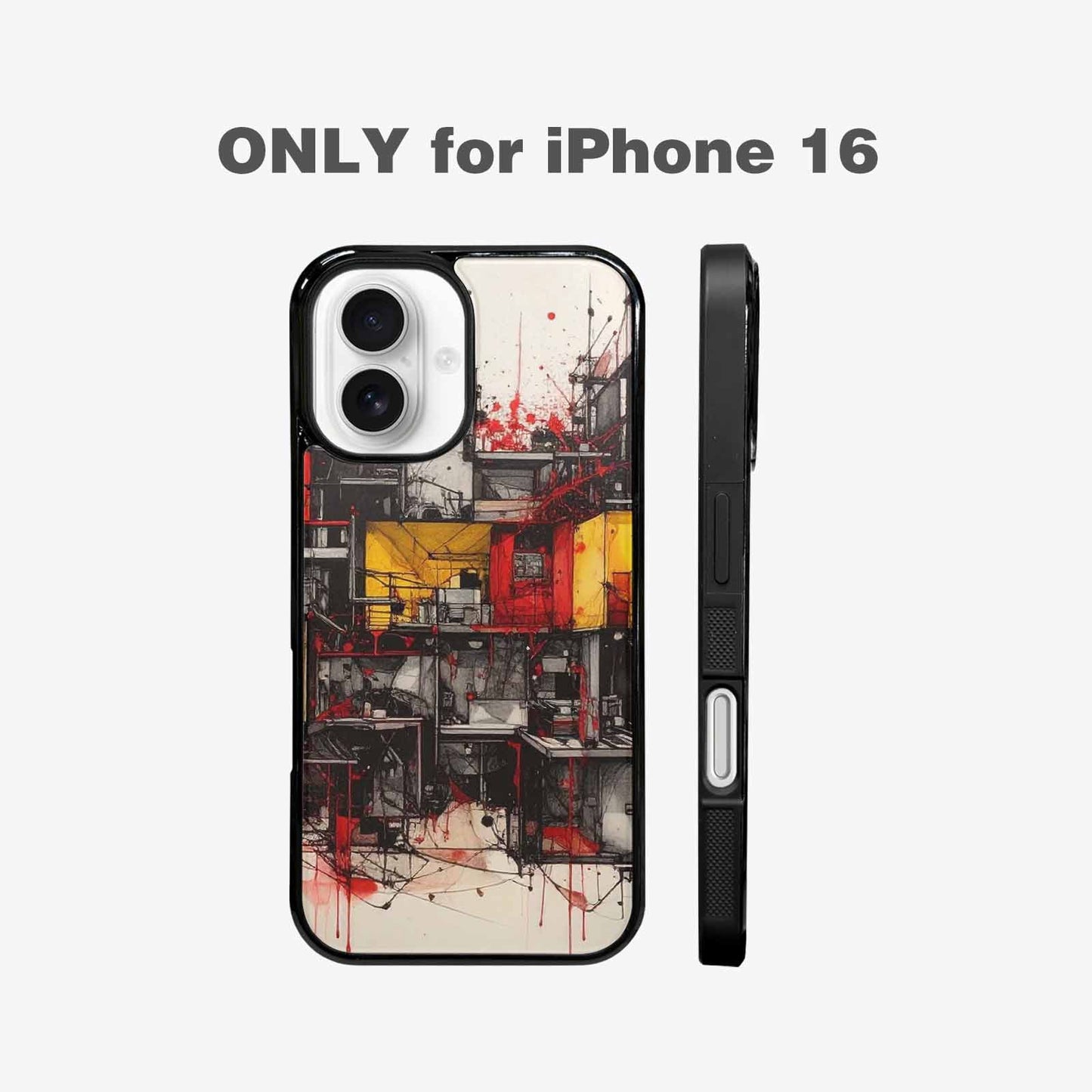 iPhone 16 Case — Liminal Space Fragment Black Red Ink, Custom Print Case Cover